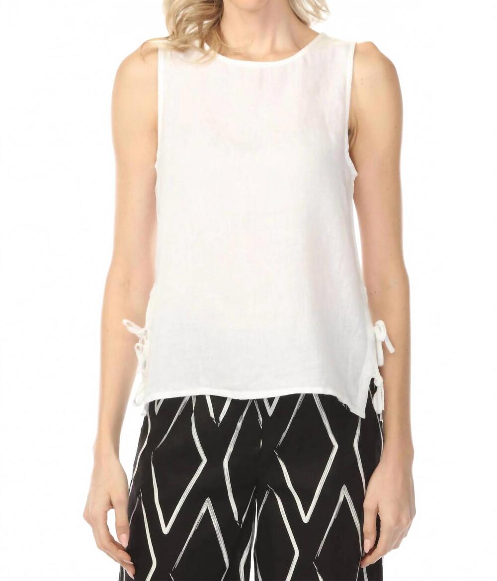 NEW CHARLIE B side ties solid linen blend sleeveless top in white